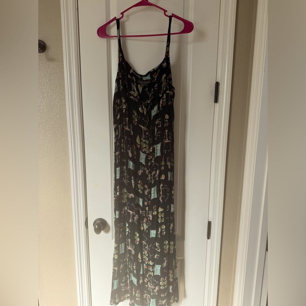 Black Floral Print Maxi Dress with Aqua Accents